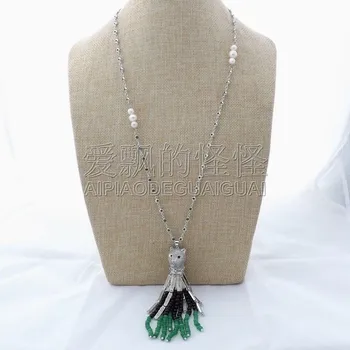 

N112604 26" Pearl Onyx Coral Necklace CZ Pendant