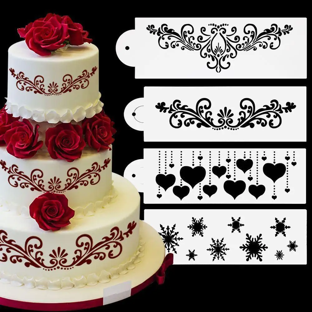 

Flower Heart Snowflake Fondant Cake Lace Stencil Border Side Mould Sugarcraft Set