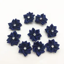 100 шт темно-синие цветы из атласной ленты горный хрусталь Диаманте центр 25 мм искусственный цветок