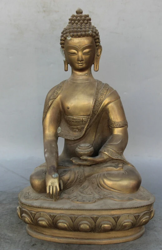 

song voge gem S5776 13" Tibet Tibetan Buddhism Brass Seat Shakyamuni Amitabha Buddha Bowl Statue