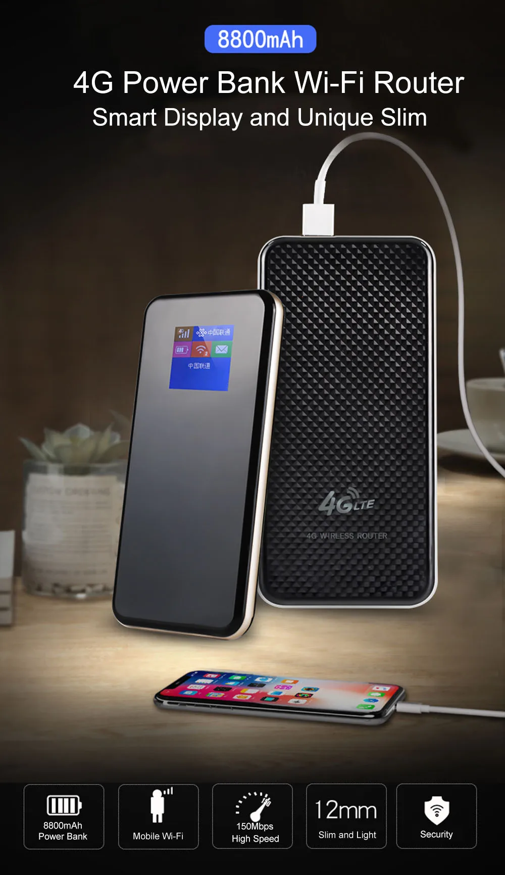 TIANJIE разблокированный 150 Мбит/с портативный внешний аккумулятор Mifi 4G LTE Wifi роутер беспроводной карманный WiFi точка доступа для автомобиля Wifi со слотом для sim-карты