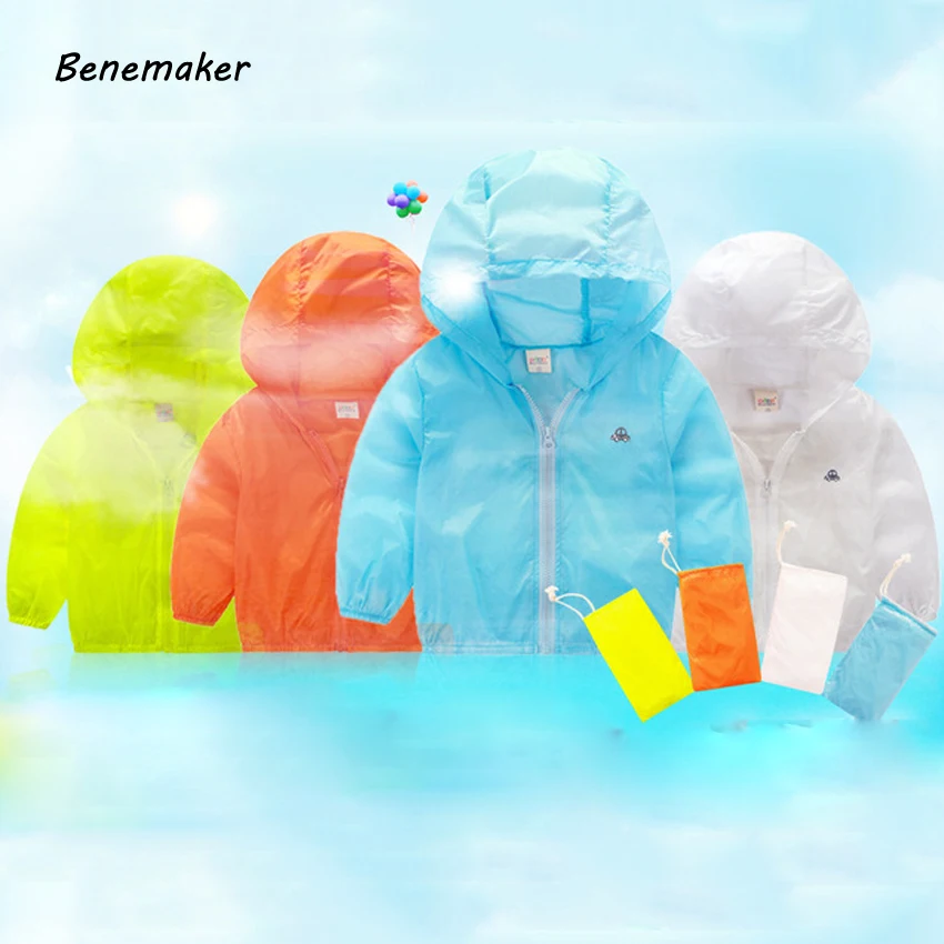

Benemaker Summer Outdoor Skin Jackets For Girls Boys Solid Clothes Children Coats Baby Anti-UV Windbreaker Kids Outerwear YJ051