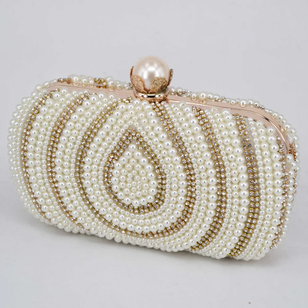 Us 26 89 45 Off Fashion Gold White Pearl Women Party Evening Bag Chain Beaded Prom Clutch Lady Bridal Wedding Purse Female Day Jms540 In