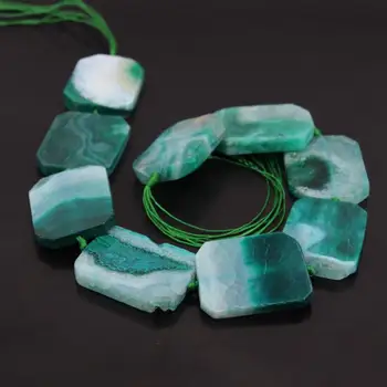 

15.5"strand Green Dragon Veins Agates Rectangle Slab Loose Beads,Natural Crack Onxy Rectangular Slice Pendants jewelry Charms