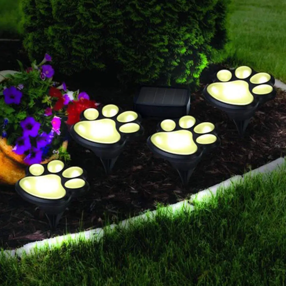4* Светодиодный принт лапы солнечные садовые огни в форме лапки животного уличные светодиодные лампы для дорожек газон свет кошка следы лап лампа