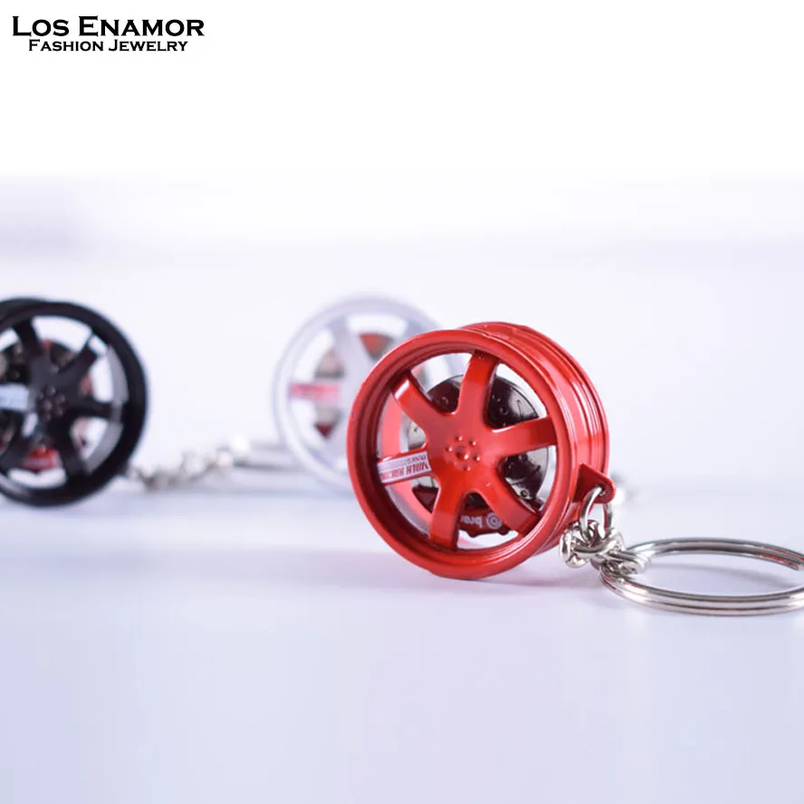 

Fashion Key Chain Zinc Alloy Wheel Rim Keychain with TE37 Six Star design Spin Wheel Turbo JDM Keyring with Brake discs hub