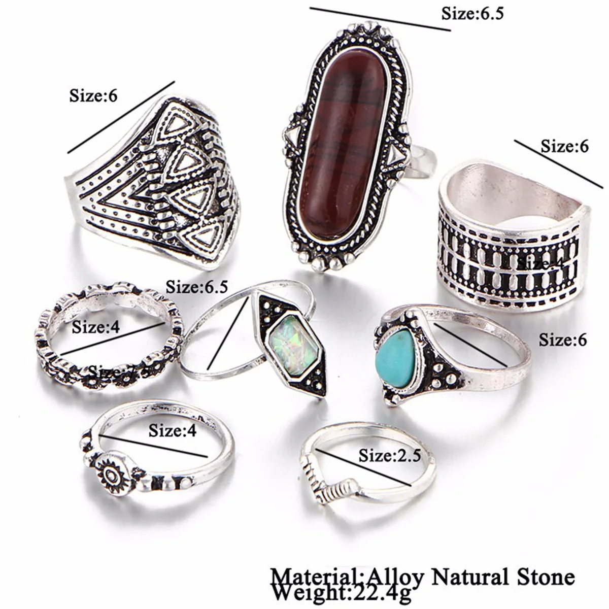 Bohemian Style 8pcs/Set Vintage Anti Silver Rings Retro Punk Midi Rings Set for Women Above Knuckle Finger Rings Fashion Jewelry