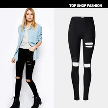 Новые европейские уличные, европейские и американские уличные дырки нищий ремонт нищий мыть джинсы черный рост код брюки