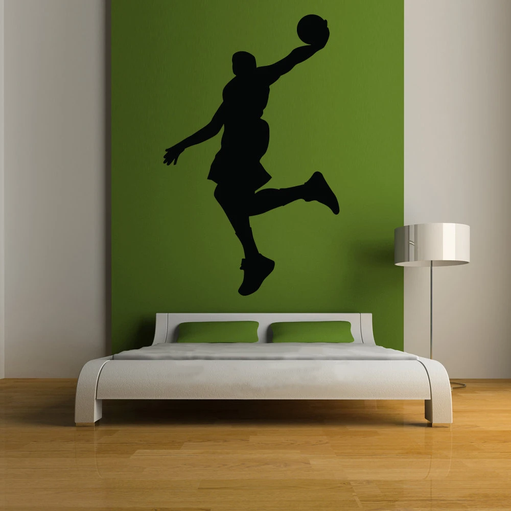 黒壁デカールスポーツバスケットボールダンクシルエット寝室用ステッカービニールステンシル壁画家の装飾 Wall Decals Home Decorbasketball Decals Aliexpress