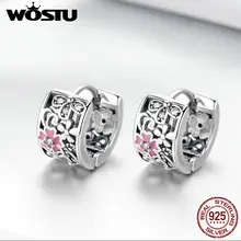 WOSTU 925 пробы серебряные серьги-гвоздики с ромашками и розовым цирконием для женщин классические серьги Роскошные вечерние ювелирные изделия FIE541