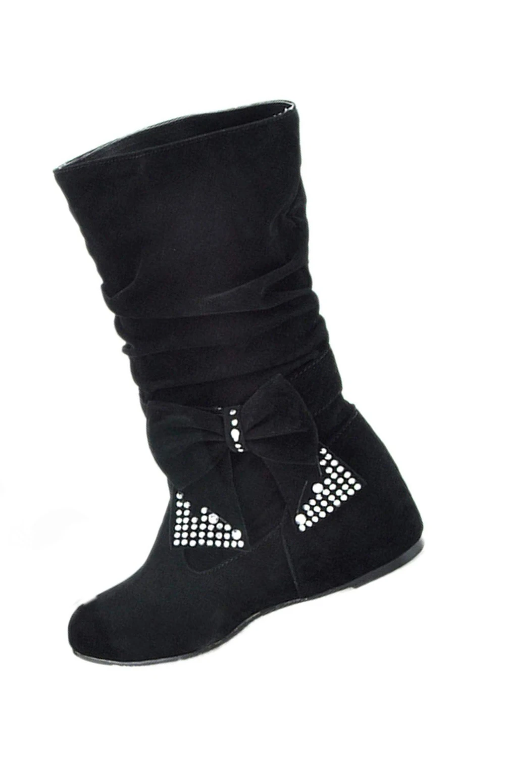 

ABDB Women's Fashion Mid High Flat Bowtie Slouch Boots