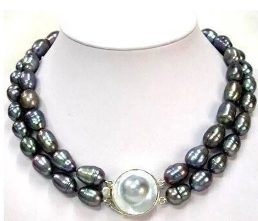 

Free Shipping >> 2 ROW HUGE 11-13MM TAHITIAN BLACK BAROQUE PEARL NECKLACE