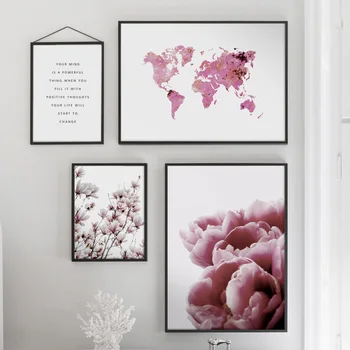 

Wall Art Canvas Painting Pink Peach Blossom World Map Quotes Nordic Posters And Prints Plant Wall Pictures For Living Room Decor