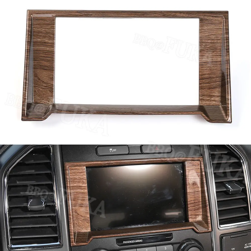 

For Ford F150 2015+ Console Center GPS Navigation Panel Cover Trim Wood Style/Silver ABS