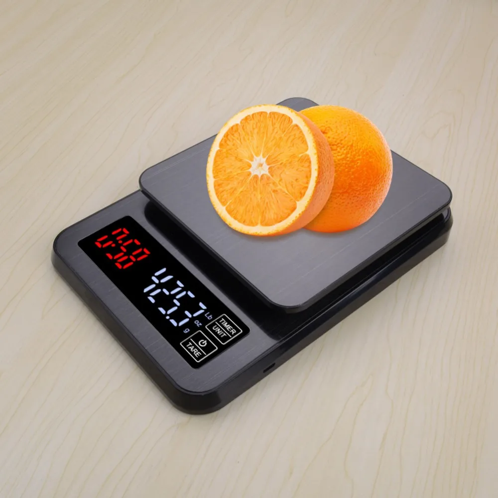 Цифровой светодиодный Кофе весы Multi-Функция выпечки электронные весы высокой точности Кухня весы с Функция времени кг/3 кг/5 кг/10 кг