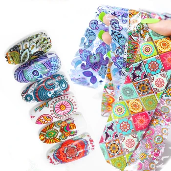 

10pcs Nail Foils Set Paisley Flower Colorful Nail Foils Starry Paper Transfer Sticker Wraps Manicure Nail Art Decals 4*20cm