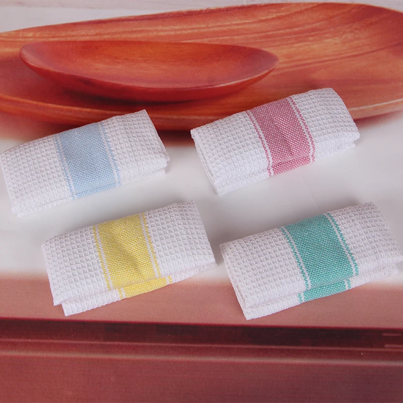 

4pc QF008 100% cotton Limited Sale Lattice fringes waffle Portable restaurant Colourful Stripes 35cm * 35cm Kitchen Cloth