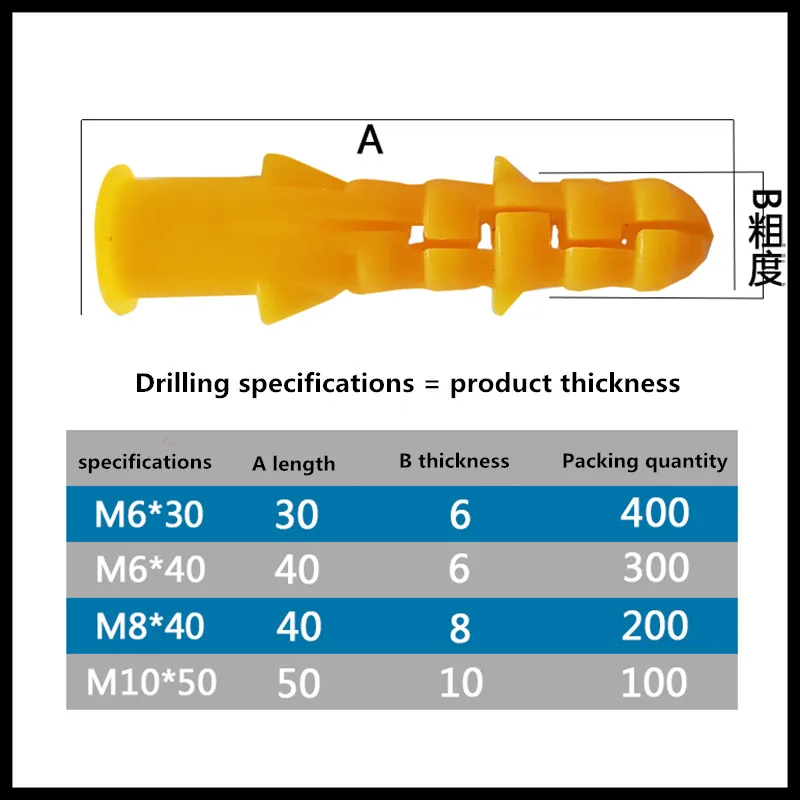 

Yellow screw expansion pipe wall plug expansion bolt extension M8X40