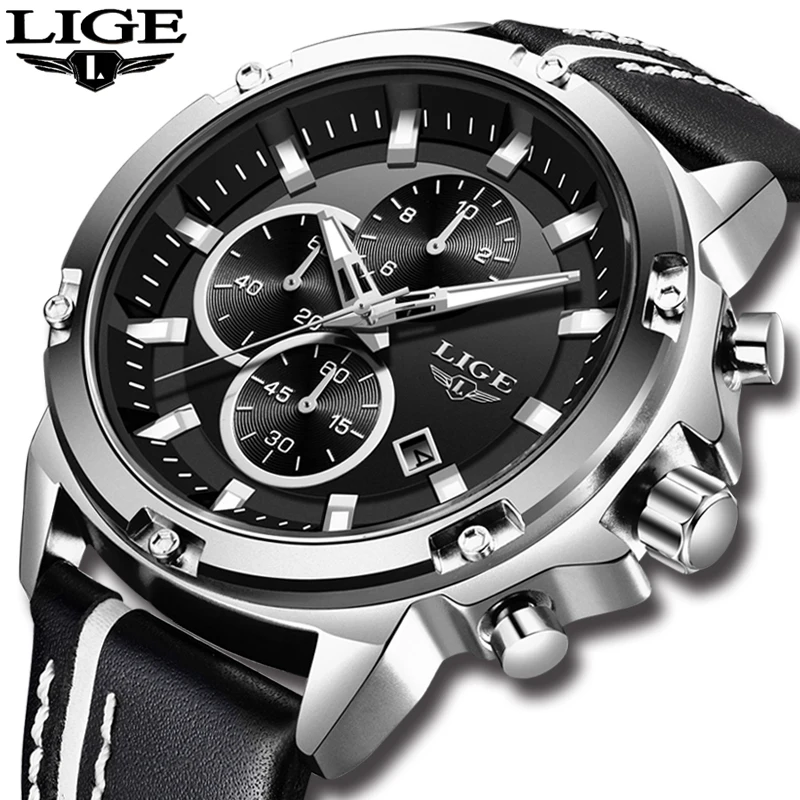 

Relogio Masculino LIGE Mens Watches Top Brand Luxury Quartz Gold Watch Men Casual Leather Military Waterproof Sport Wristwatch