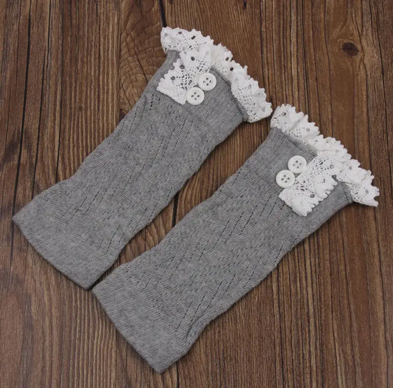 Кружевные носки для маленьких мальчиков и девочек, защитные наколенники для ползания, вязаные гетры, 7 цветов - Цвет: Серый