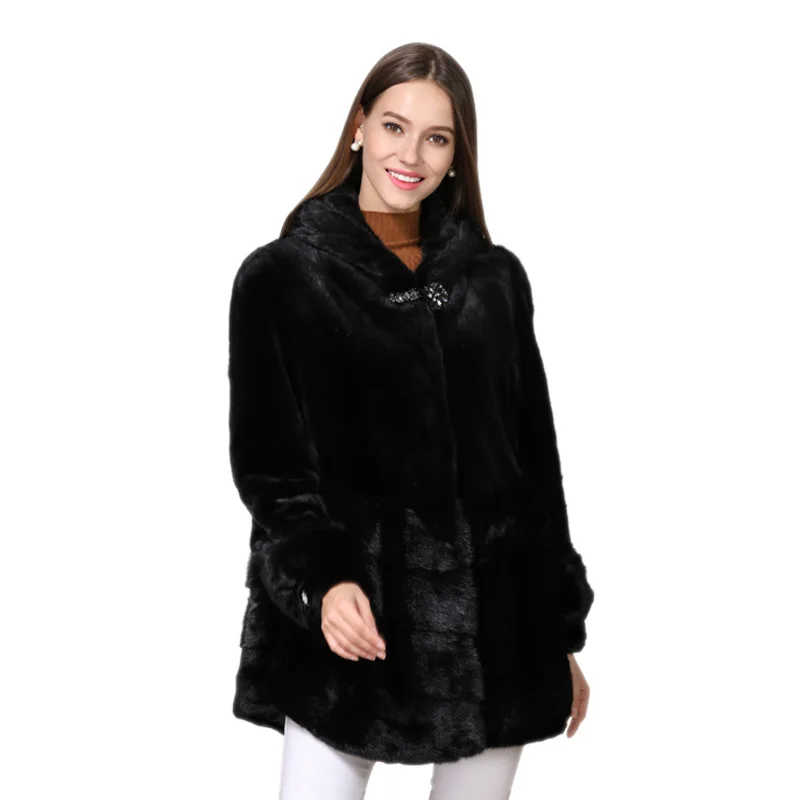 

Luxury Genuine Mink Fur Coat Jacket with Hoody Slim Belt Winter Genuine Women Fur Outerwear Plus Size 3XL 4XL 5XL