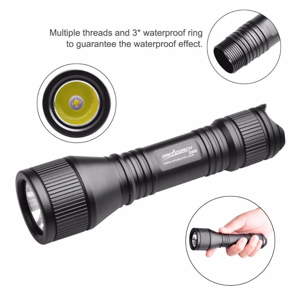 Фонарик для подводного плавания ORCA светодиодный XM L2(U4)|underwater torch light|torch lightdiving