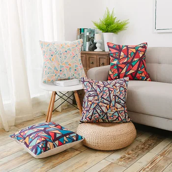 

DUNXDECO Cushion Cover Decorative Pillow Case Nordic Abstract Geometric Colorful Mosaic Heavy Linen Cotton Coussin Chair Cushion