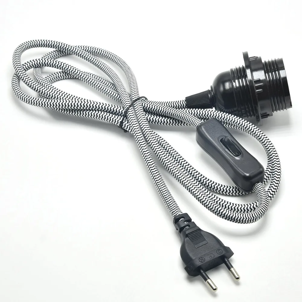 ЕС Plug лампы Мощность шнур с 304 коммутаторов для E27 светодио дный лампочка Эдисона разъем подвесной светильник основы ткань Электрический