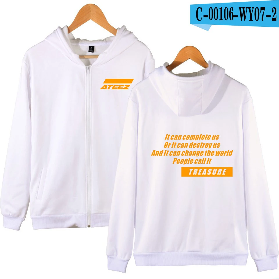 KELUOXIN корейский ATEEZ молния Женская/мужская толстовка с капюшоном свободные кофты ATEEZ спортивный костюм дамы уличная хип хоп Забавный - Цвет: white