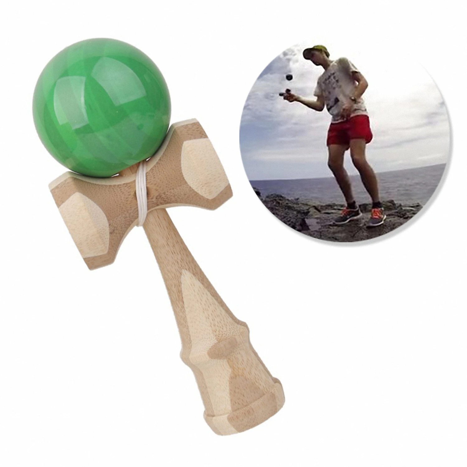 

2018 New The Best Kendama For All Kinds Of Fun Green/Bamboo Solid Bamboo Wood - A Tool To Create Better Hand And Eye Coordina