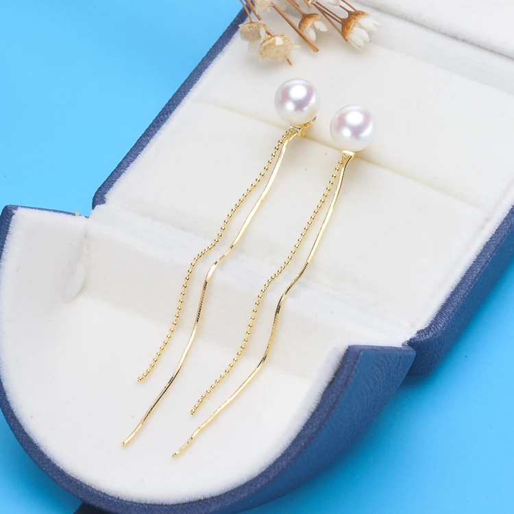 Hot fashion temperament hypoallergenic 925 Tremella nail long Tassel Earrings female Natural Pearl Stud Earrings personality Hot fashion temperament hypoallergenic 925 Tremella nail long Tassel Earrings female Natural Pearl Stud Earrings personality
