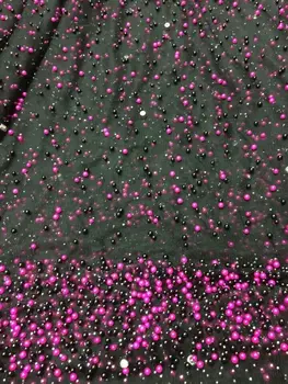 

Elegance French Net Lace Fabric J-4244 lace fabric with beads mesh tulle lace fabric