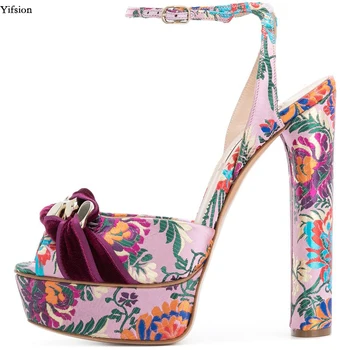 

Yifsions Women Platform Sandals Square High Heels Sandals Nice Peep Toe Black Yellow Pink Party Shoes Ladies US Plus Size 3-10.5