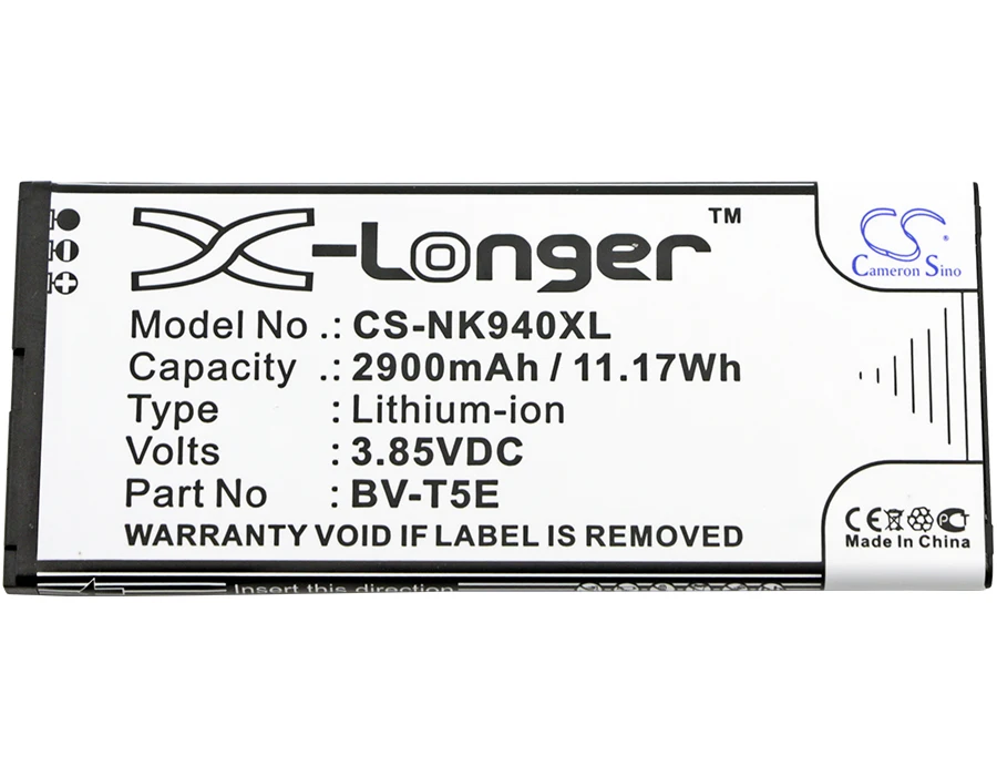 Cameron Sino 2900mAh Battery BV-T5E for Nokia/Microsoft Lumia 940,Lumia 940 XL,Lumia 950,Lumia 950 Dual SIM, RM-110
Cameron Sino 2900mAh Battery BV-T5E for Nokia/Microsoft Lumia 940,Lumia 940 XL,Lumia 950,Lumia 950 Dual SIM, RM-110