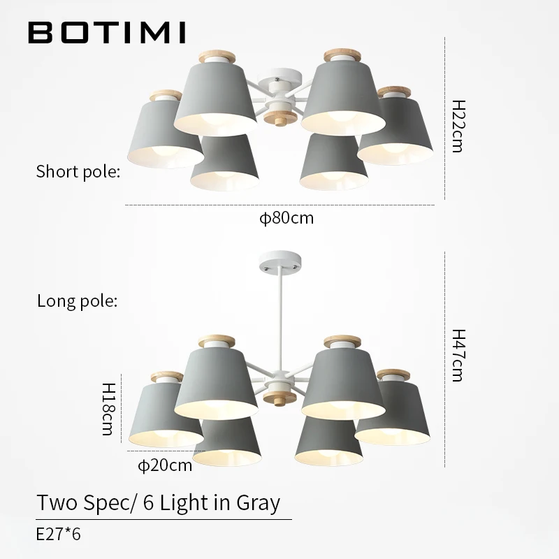 BOTIMI красочный люстра светильник ing для гостиной светодиодный деревянный подвесной светильник Современные Люстры для спальни и кухни - Цвет абажура: 6 Light in Gray