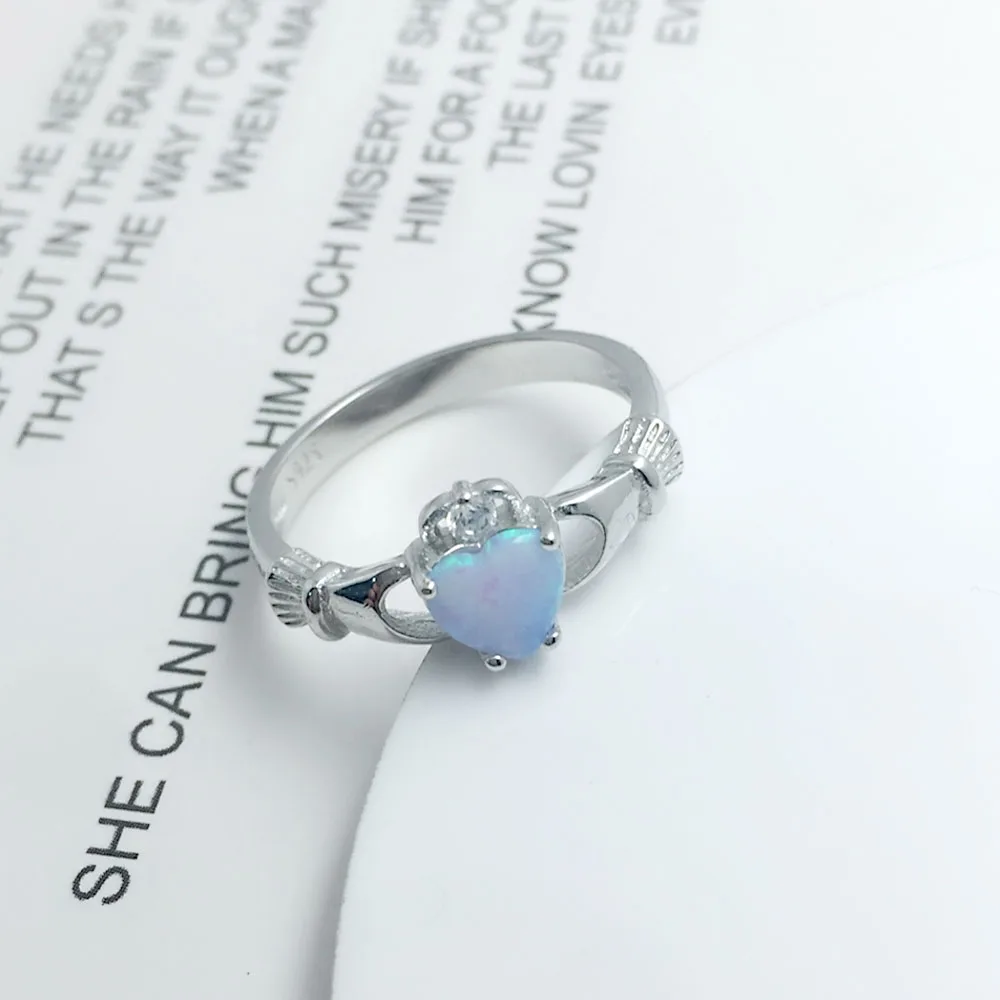 Claddagh Ring Soild 925 Sterling Silver Women's Rings Classic Heart Opal Stone Loyalty Jewelry For Women (JewelOra RI103629)