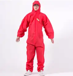 YBC-Red одноразовая Защитная одежда водостойкий, пылезащитный и Проницаемый пленочный комбинезон с колпачками