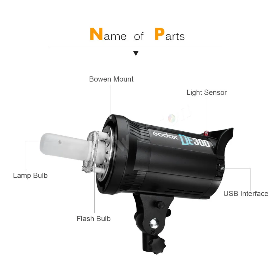 Студийный стробоскопический светильник Godox DE300 300 Вт 220 В 300 Вт для портретной фотосъемки