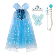 DAYLEBABY/платье Эльзы; платье для малышей; костюм принцессы для девочек; платья с накидкой; нарядное платье принцессы Эльзы для маленьких девочек; костюм