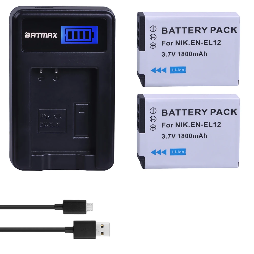 Kaufen 2 stücke EN EL12 ENEL12 EN EL12 Batterie + LCD USB Ladegerät für Nikon COOLPIX S630 S610 S640 S1000 S1200pj S31 S6000 S6100 AW120s P340