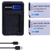 2 batteries EN EL12 EN-EL12 + chargeur LCD USB, pour Nikon COOLPIX S630 S610 S640 S1000 S1200pj S31 S6000 S6100 AW120s P340