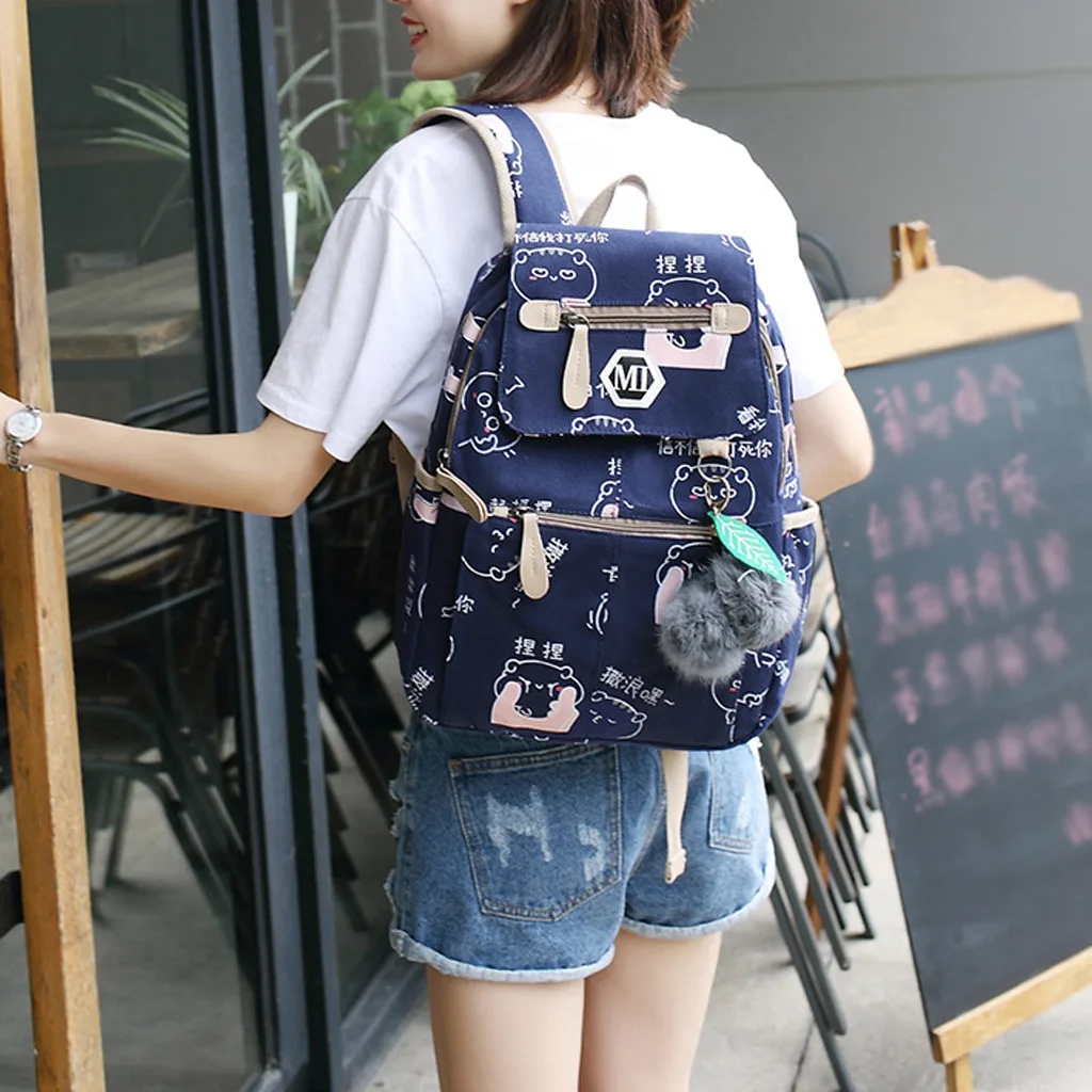 

female backpack school bag 2019 Fashion Women's Outdoor Three-Piece Canvas Solid Color Backpack Travel Bag