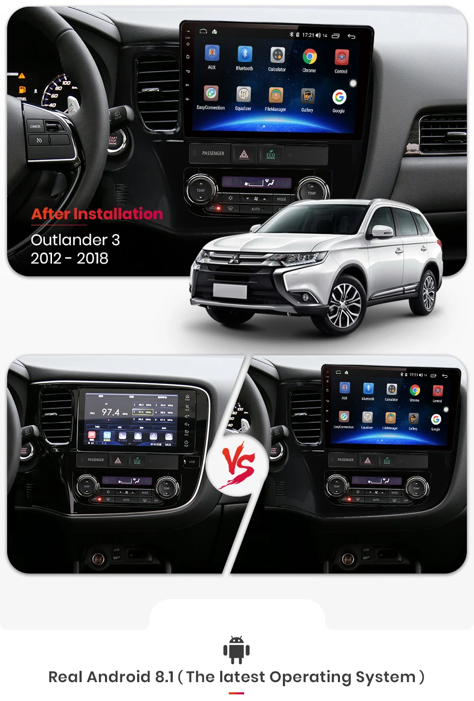 Best AWESAFE 2Din Android 8.1 4+64G CarPlay GPS Radio Audio Multimedia Player For Mitsubishi Outlander 3 2012 2014 2018 2 Din no DVD 3