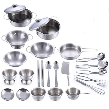 

25Pcs Stainless Steel Kids House Kitchen Toy Cooking Cookware Children Pretend Play Kitchen Playset Toys for Baby Kids Children