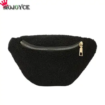

Women Girls Waist Pack Lamb Wool Chest Casual Belt Bag Female Fanny Pack Bum Pouch Bag for womrn 2018