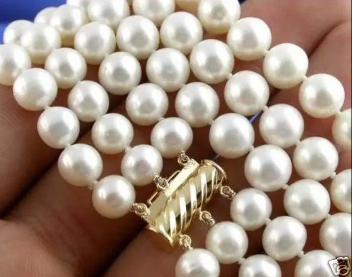 

FREE SHIPPING HOT sell new Style >>>> 3 Rows 8-9mm Natural White Akoya Pearl Necklace