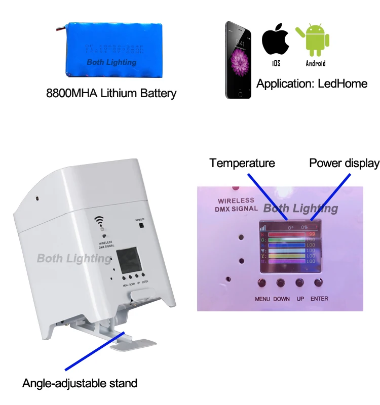 Светодиодный аккумулятор 4x18 Вт RGBWA + UV беспроводный светодиодный сценический светильник Uplighting свадебный свет DJ Club uplighers с