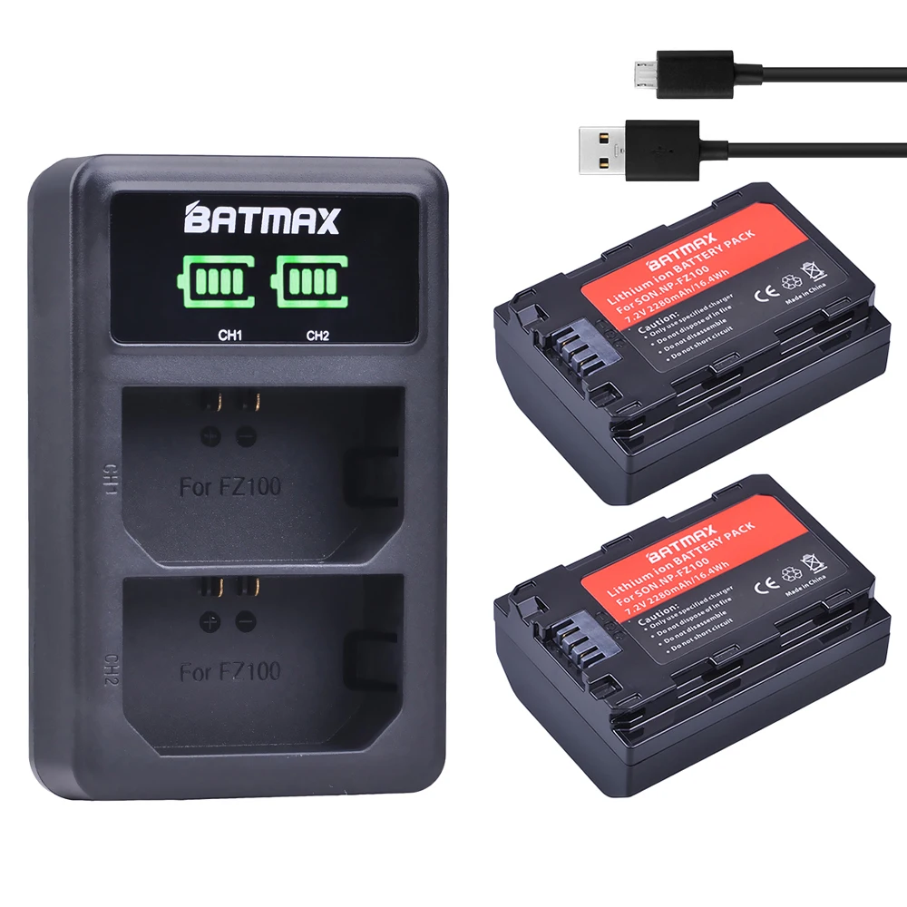 Preise 2Pc 2280mAh NP FZ100 NPFZ100 NP FZ100 Batterie + LED Dual USB Ladegerät für Sony NP FZ100, BC QZ1, sony a9, a7R III, a7 III, ILCE 9