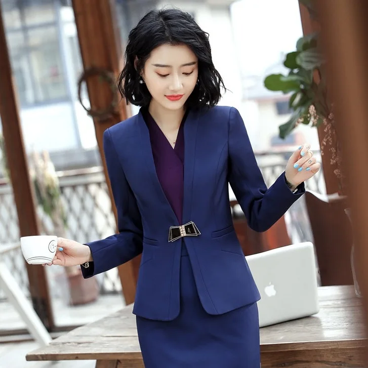 

New Style 2018 Formal Navy Blue Blazer Women Black Jackets Coat Ladies Work Wear Office Uniform Designs