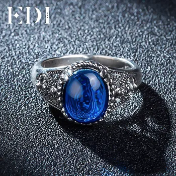 

EDI Vintage Simulated Ruby Sapphire 925 Sterling Silve Ring For Women Fine Indian Style Jewelry Engagement Bands